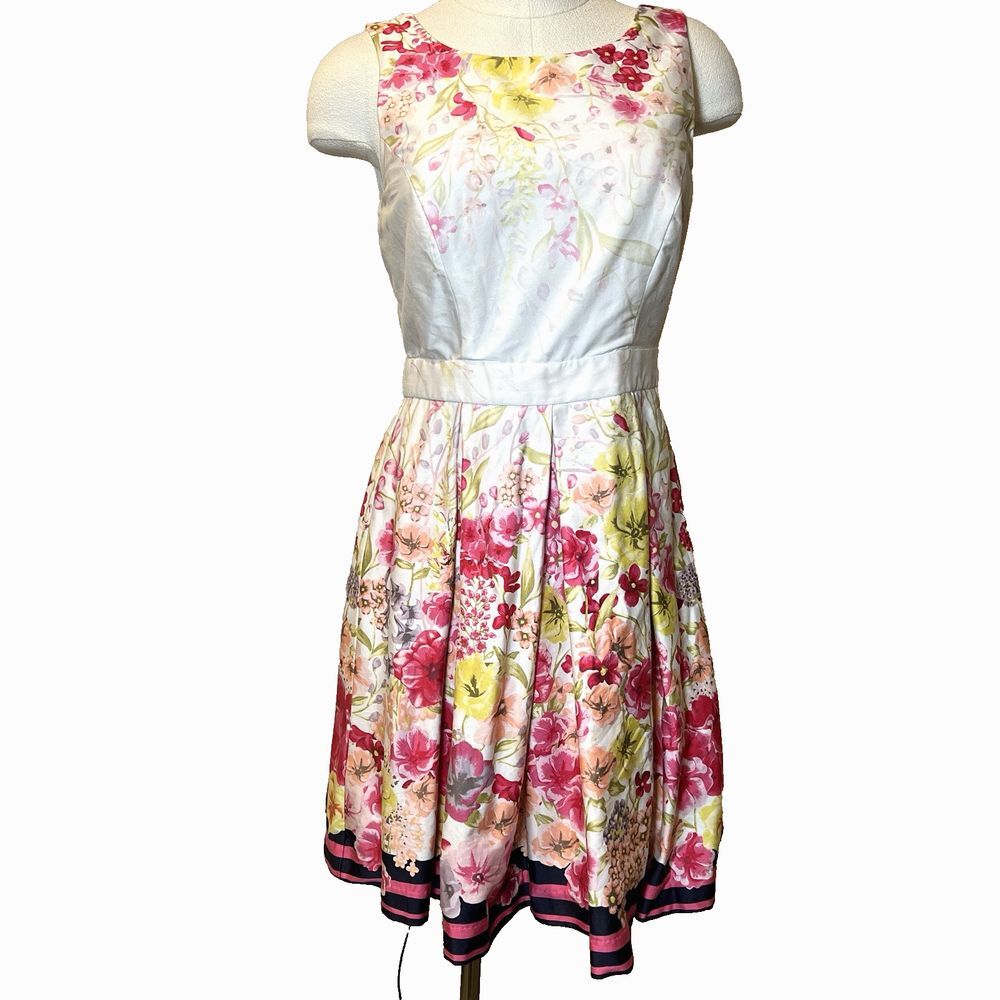 MAX & CLEO Fit & Flare Tank DRESS SIZE 4 FLORAL Knee Length Aline Spring Easter